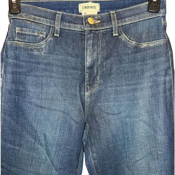 L'Agence El Matador French Slim in Fremont Gold Glitter Coated Ankle Jeans NWt S - Picture 4 of 8